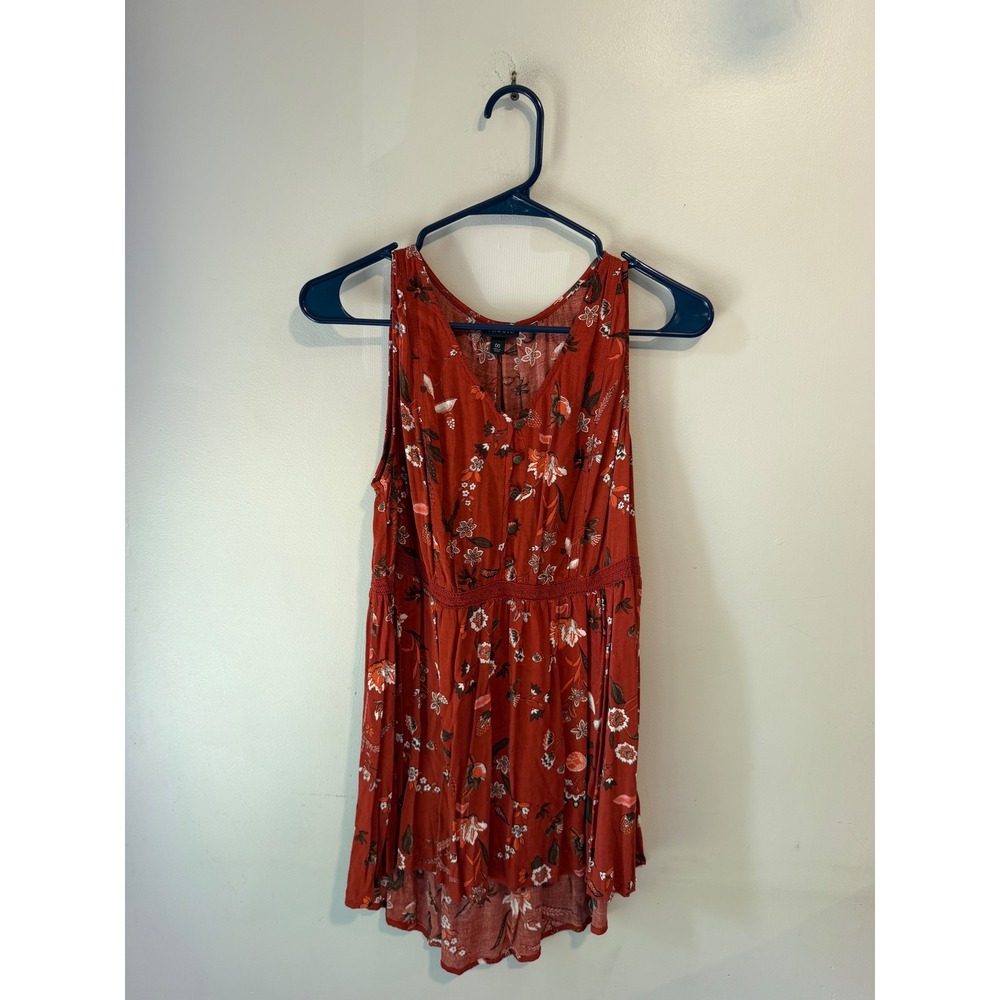 Torrid Floral Babydoll Top Rust Orange Sleeveless Button V-Neck Lace Trim 00